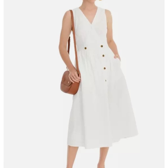Women's J.Crew Sleeveless A-Line Poplin Dress White Size 8 - Picture 6 of 9